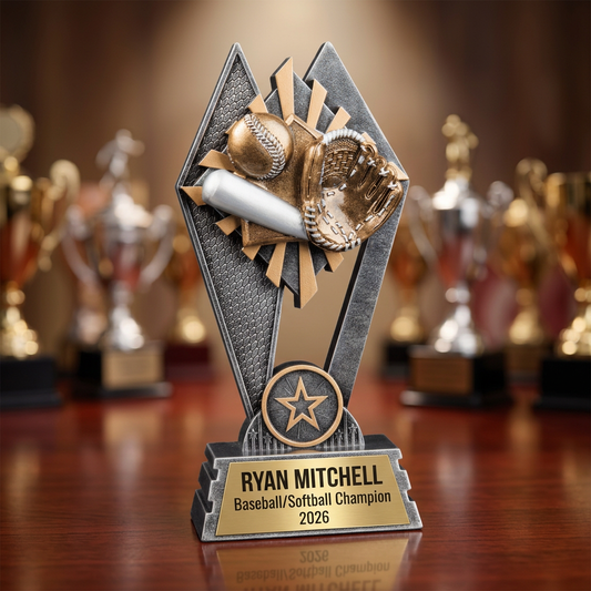 Personalized Baseball Trophy | Custom Softball Award | Laser Engraved Name Plate | Sports Team MVP Recognition - View 2