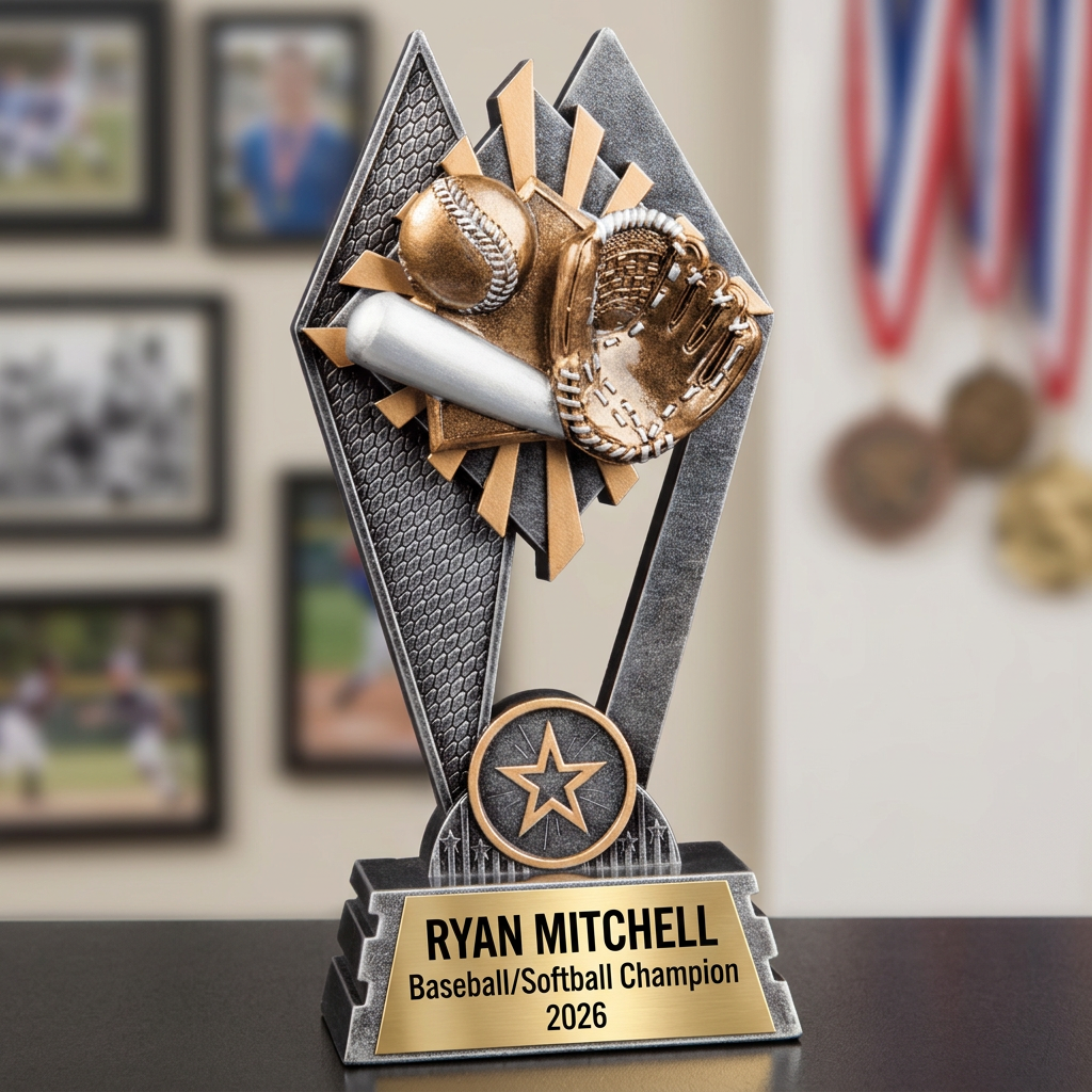 Personalized Baseball Trophy | Custom Softball Award | Laser Engraved Name Plate | Sports Team MVP Recognition - View 3