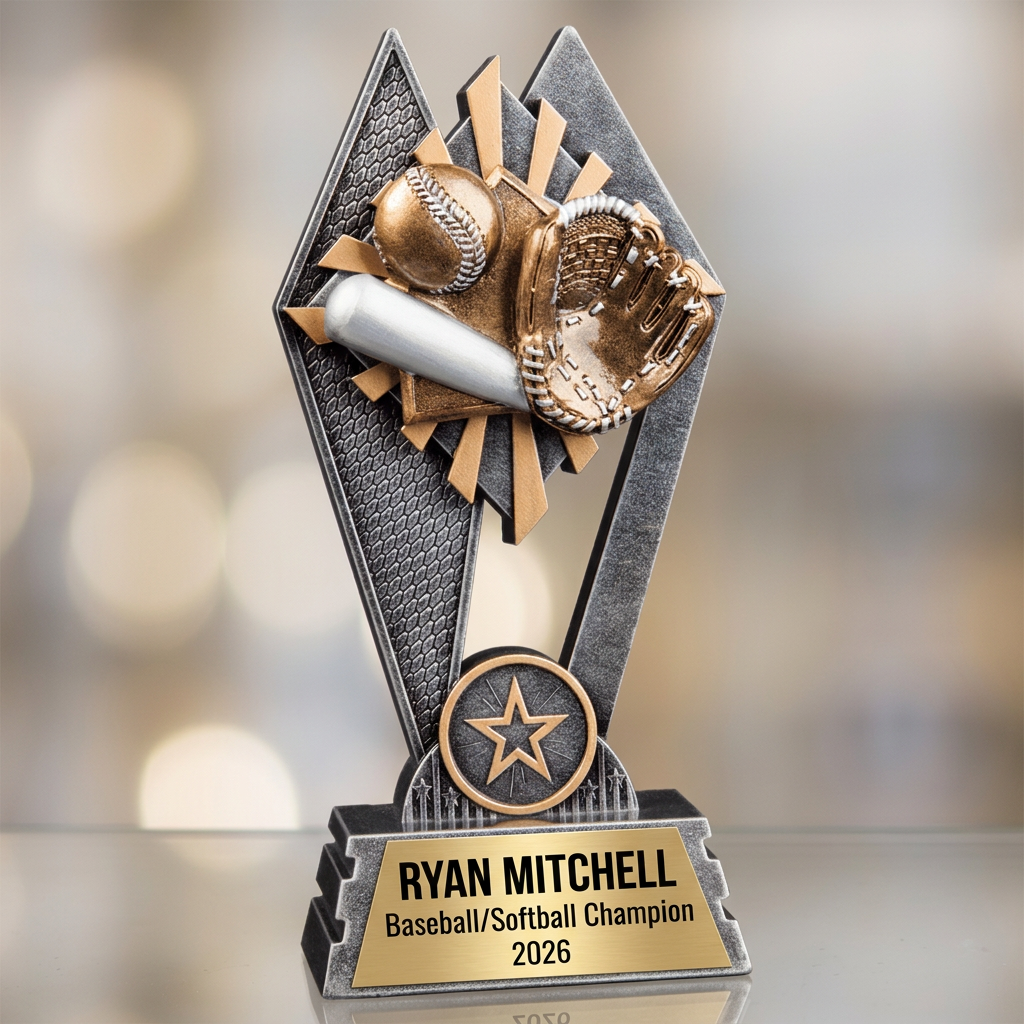 Personalized Baseball Trophy | Custom Softball Award | Laser Engraved Name Plate | Sports Team MVP Recognition - View 4