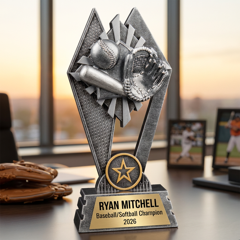Personalized Baseball Trophy | Custom Softball Award | Laser Engraved Name Plate | Sports Team MVP Recognition - View 5