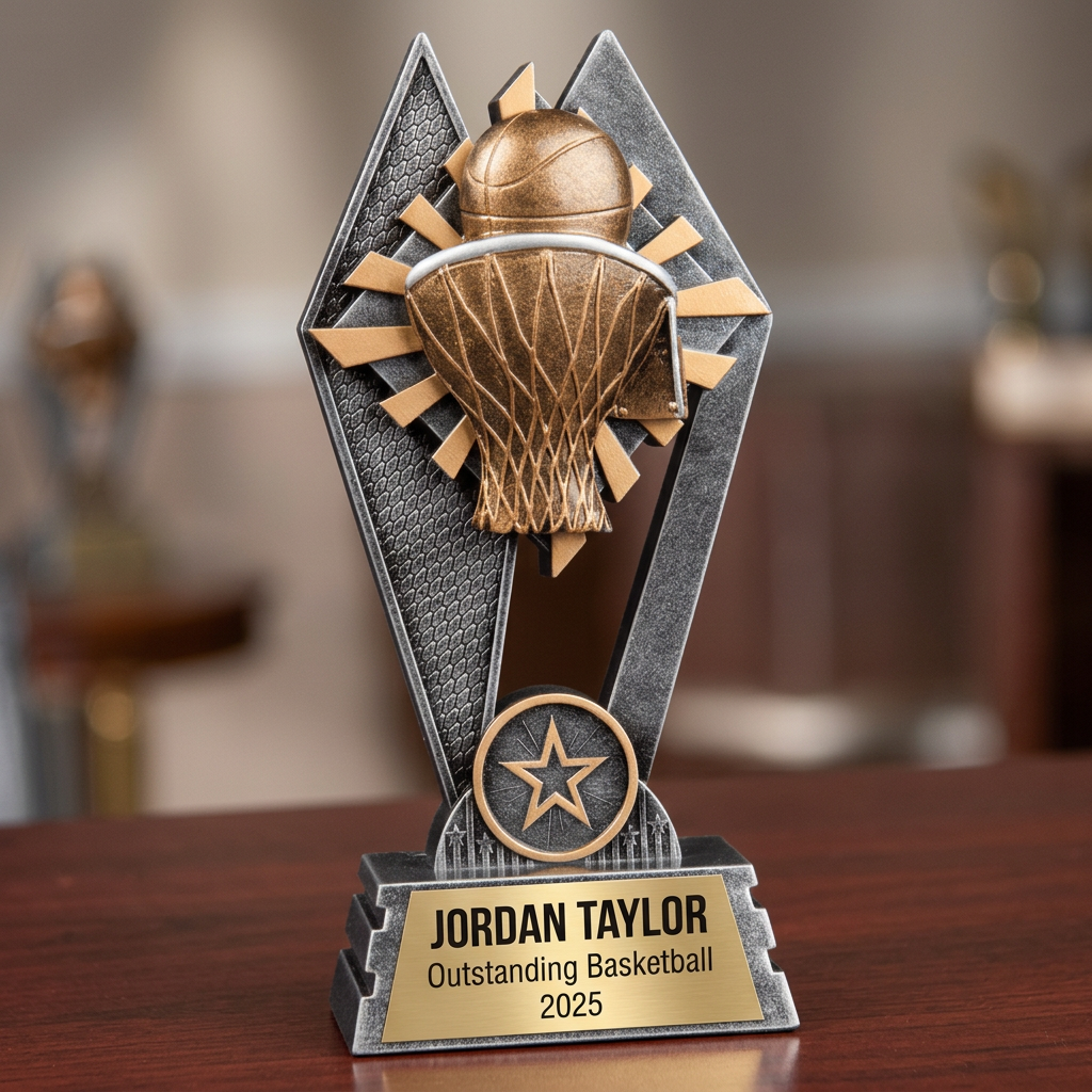 Personalized Basketball Trophy | Custom SunRay Awards Award 7" | Laser Engraved Gold Name Plate | Team MVP Recognition Gift - View 2