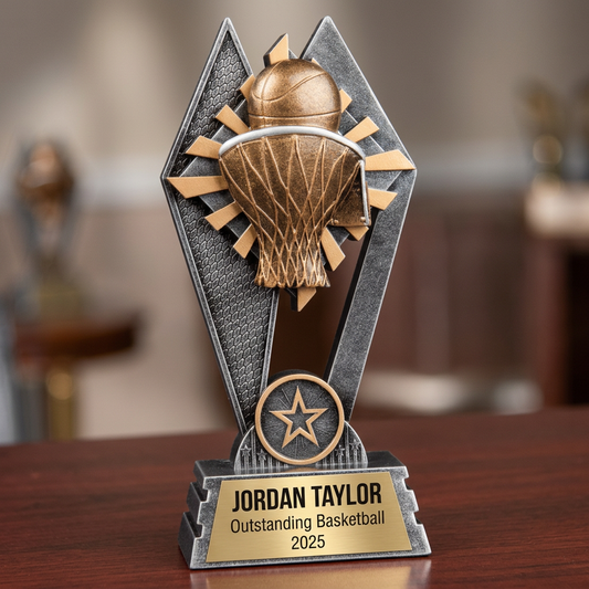Personalized Basketball Trophy | Custom SunRay Awards Award 7" | Laser Engraved Gold Name Plate | Team MVP Recognition Gift - View 2
