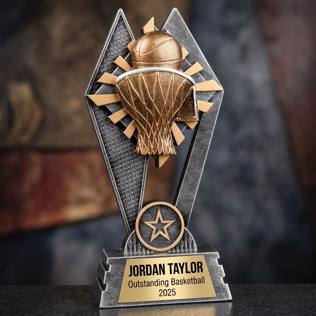 Personalized Basketball Trophy | Custom SunRay Awards Award 7" | Laser Engraved Gold Name Plate | Team MVP Recognition Gift - View 3