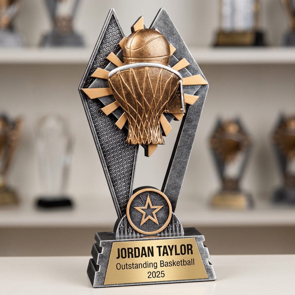 Personalized Basketball Trophy | Custom SunRay Awards Award 7" | Laser Engraved Gold Name Plate | Team MVP Recognition Gift - View 4