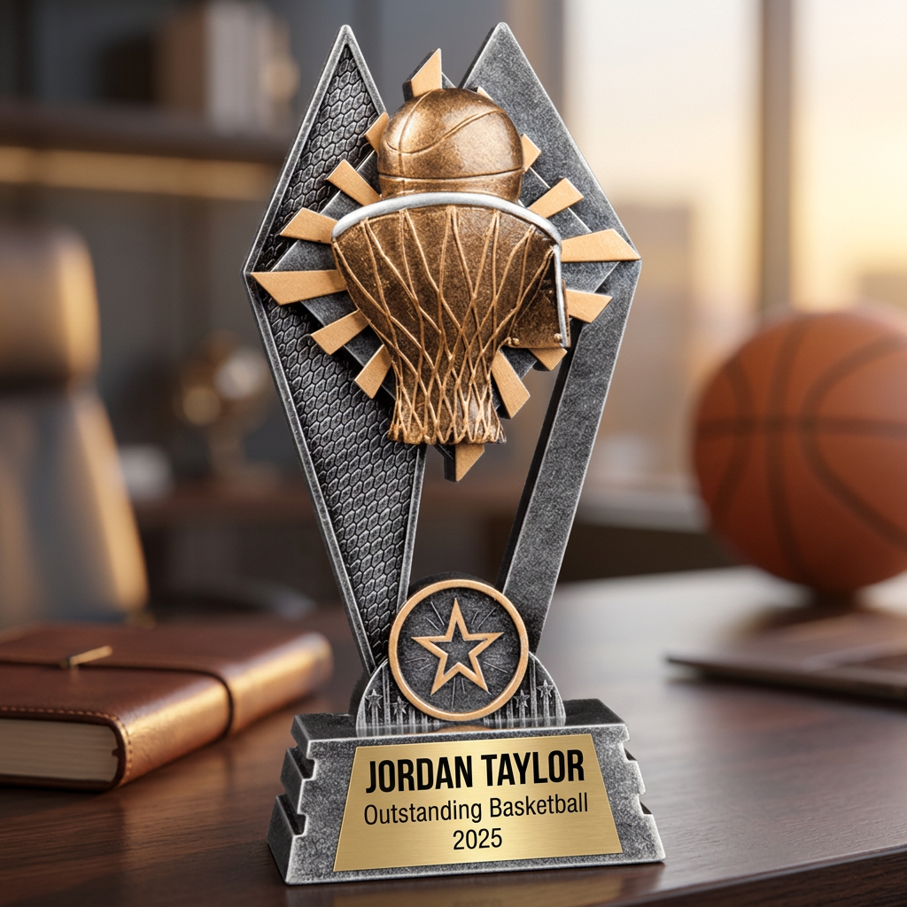 Personalized Basketball Trophy | Custom SunRay Awards Award 7" | Laser Engraved Gold Name Plate | Team MVP Recognition Gift - View 5