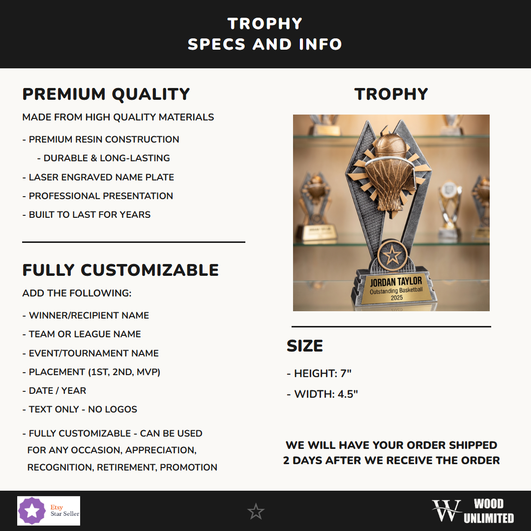 Basketball trophy specifications