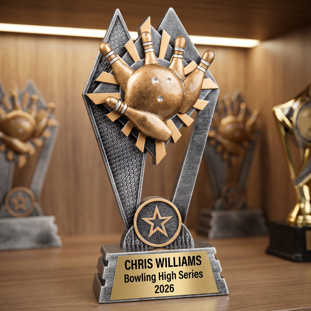 Personalized Bowling Trophy | Custom SunRay Awards Award 7" | Laser Engraved Gold Name Plate | Team MVP Recognition Gift - View 1