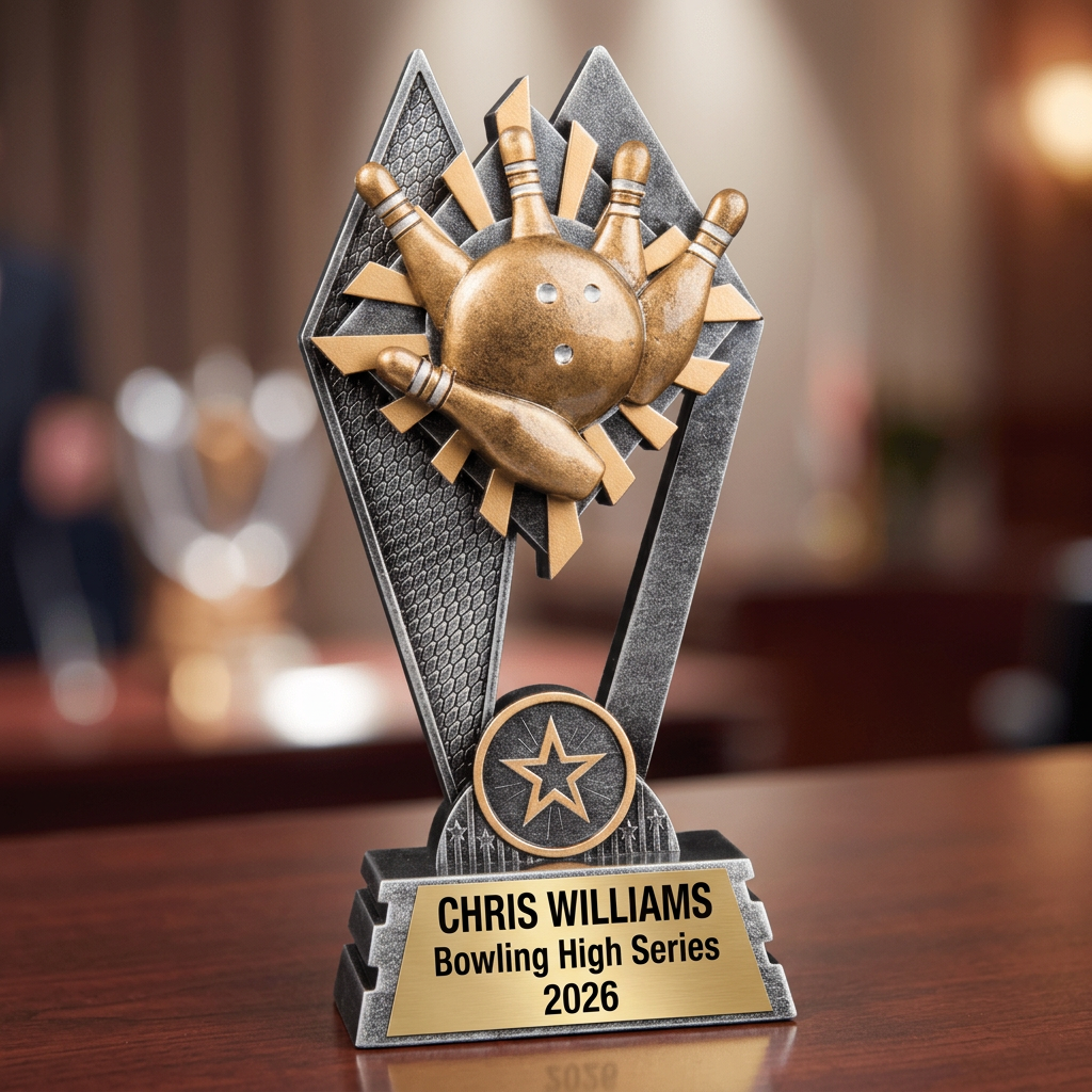 Personalized Bowling Trophy | Custom SunRay Awards Award 7" | Laser Engraved Gold Name Plate | Team MVP Recognition Gift - View 2