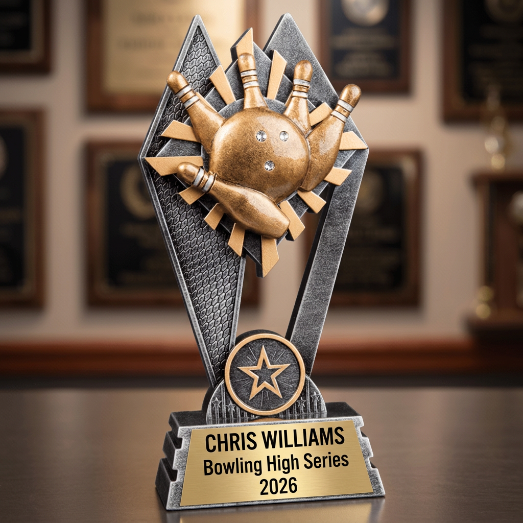 Personalized Bowling Trophy | Custom SunRay Awards Award 7" | Laser Engraved Gold Name Plate | Team MVP Recognition Gift - View 3
