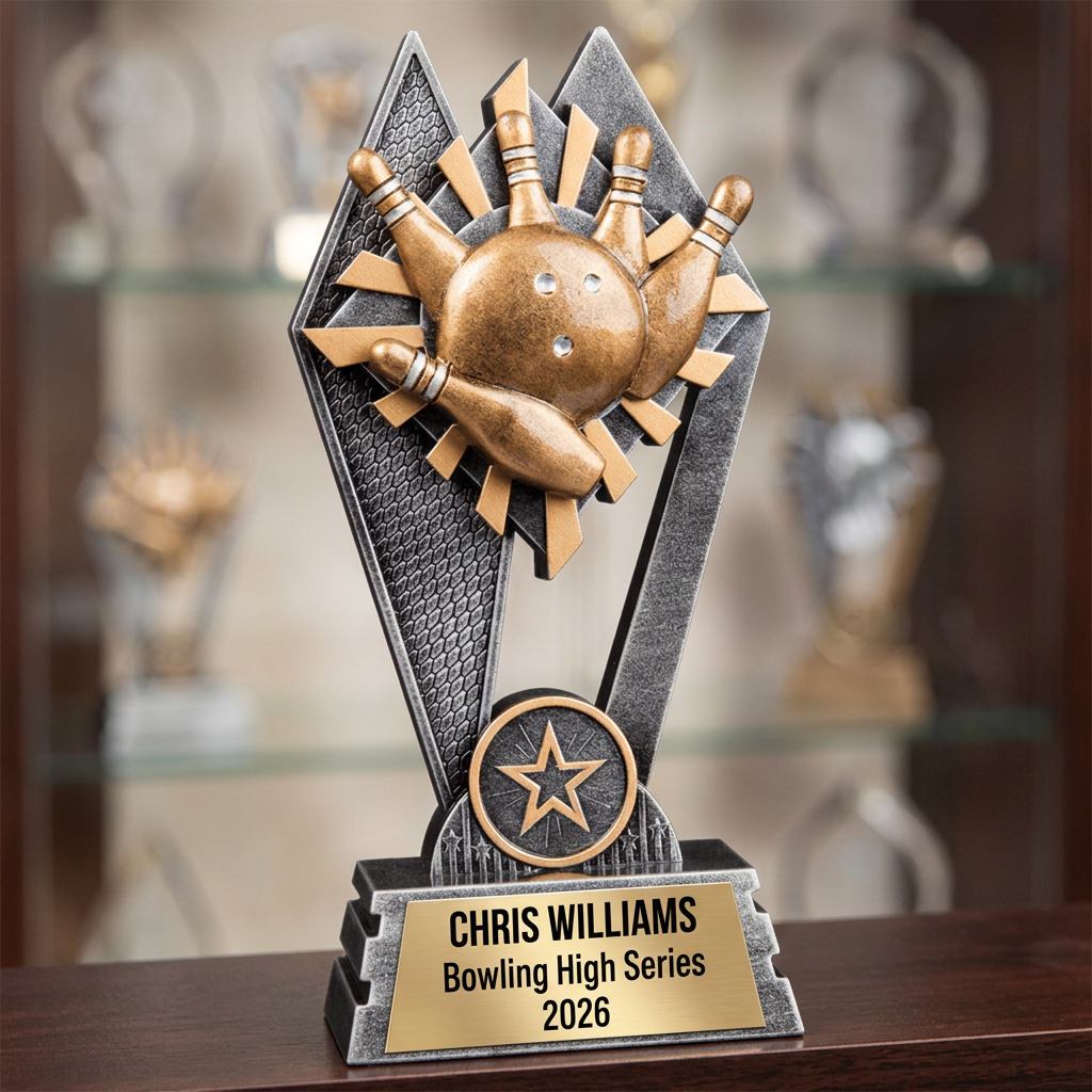 Personalized Bowling Trophy | Custom SunRay Awards Award 7" | Laser Engraved Gold Name Plate | Team MVP Recognition Gift - View 4