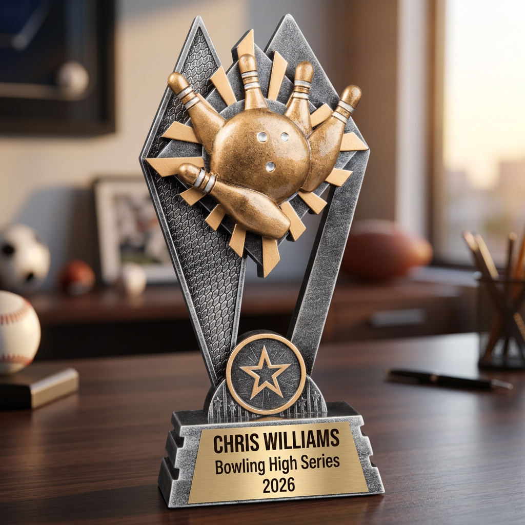 Personalized Bowling Trophy | Custom SunRay Awards Award 7" | Laser Engraved Gold Name Plate | Team MVP Recognition Gift - View 5