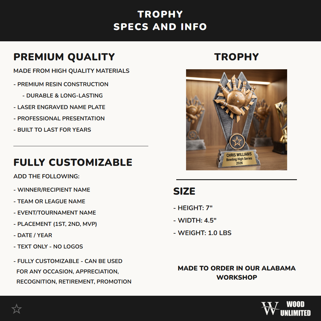 Personalized Bowling Trophy | Custom SunRay Awards Award 7" | Laser Engraved Gold Name Plate | Team MVP Recognition Gift