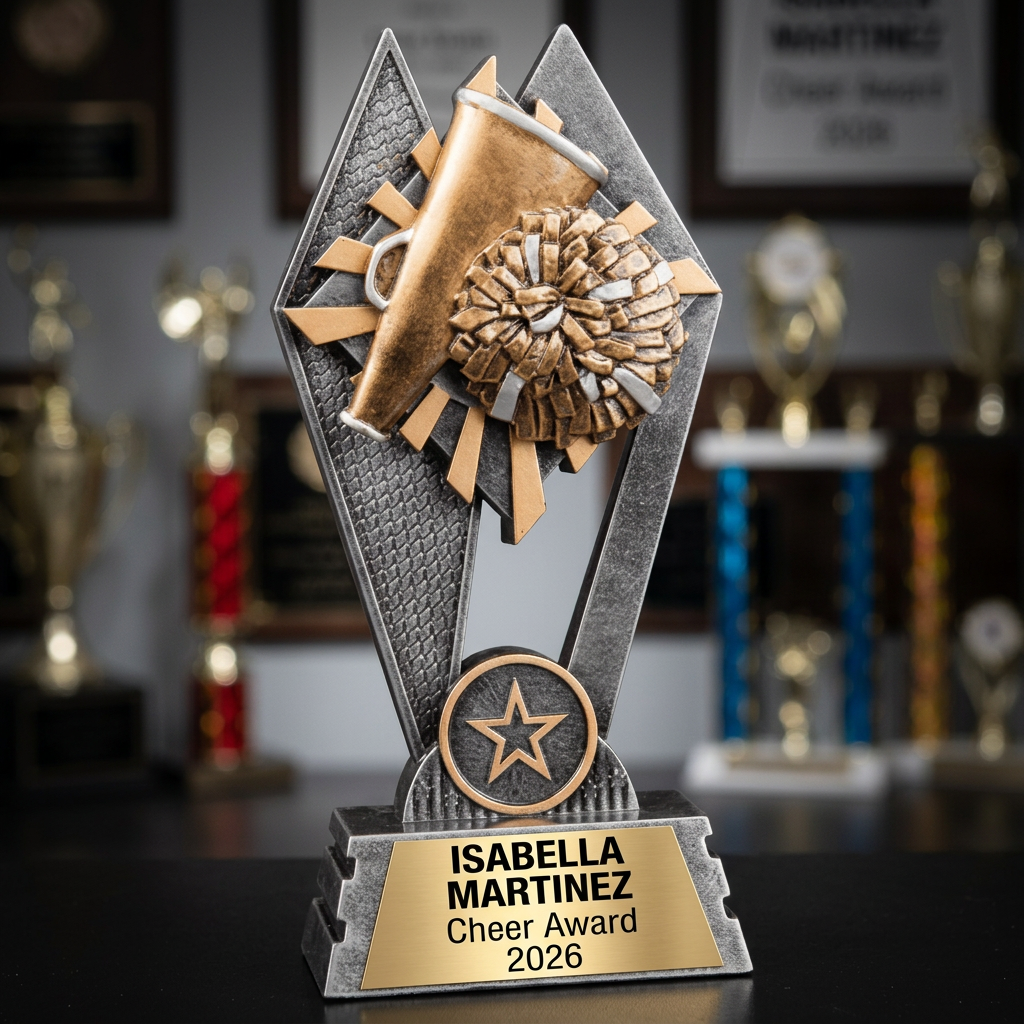 Cheer Trophy | Personalized Cheerleading Award | Custom Engraved Name Plate | Cheerleader Gift | End of Season Recognition - View 3