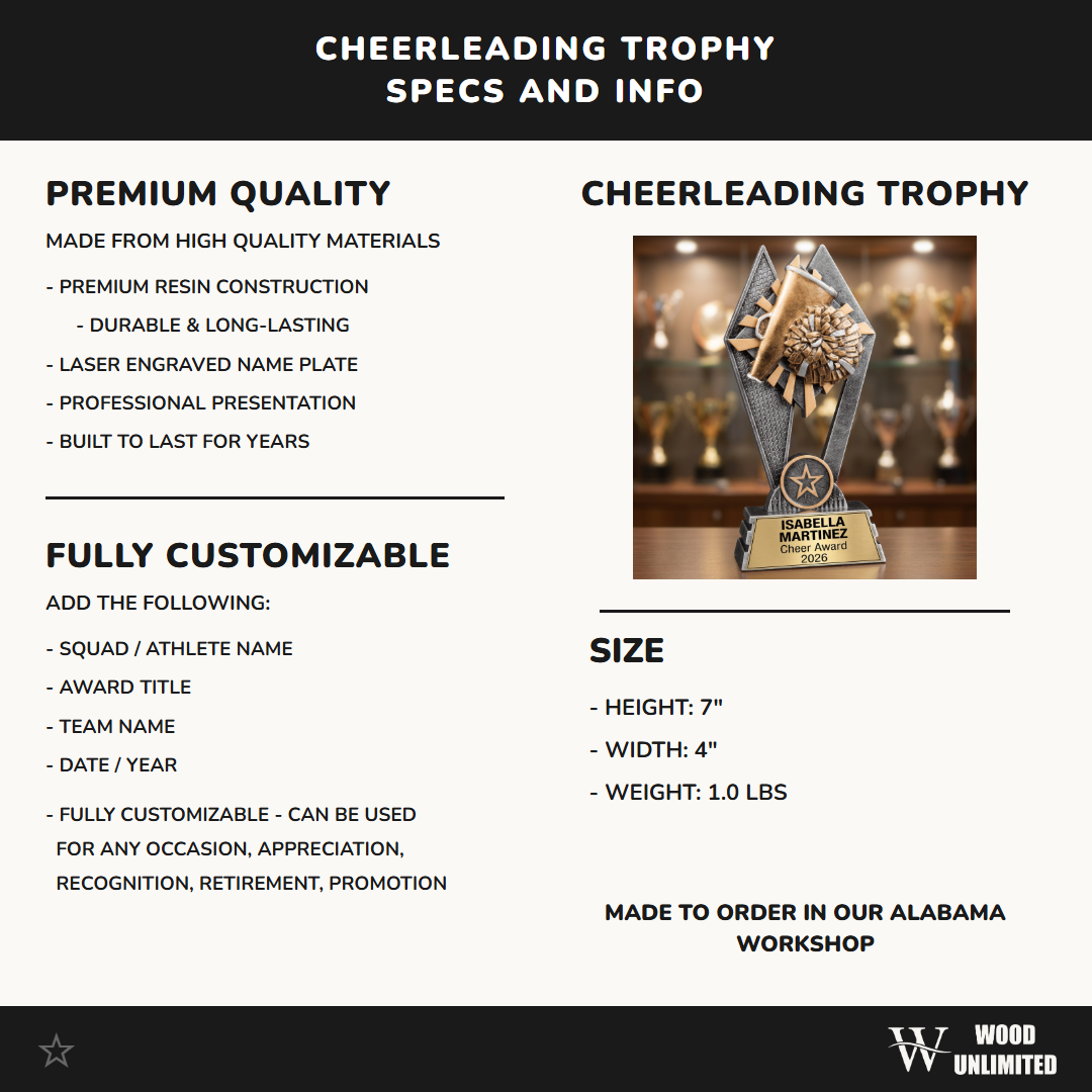 Cheer Trophy | Personalized Cheerleading Award | Custom Engraved Name Plate | Cheerleader Gift | End of Season Recognition