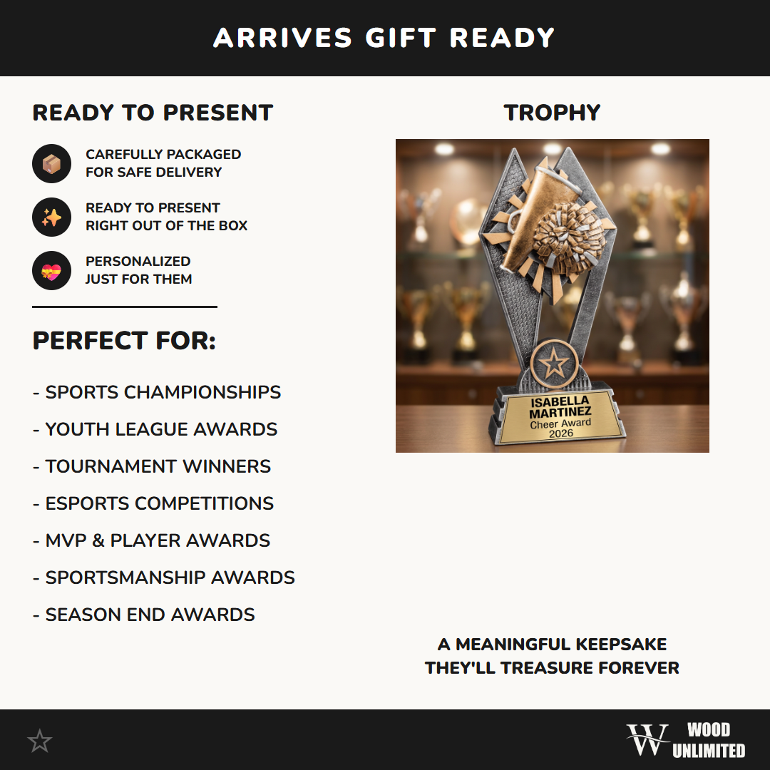 Cheer Trophy | Personalized Cheerleading Award | Custom Engraved Name Plate | Cheerleader Gift | End of Season Recognition