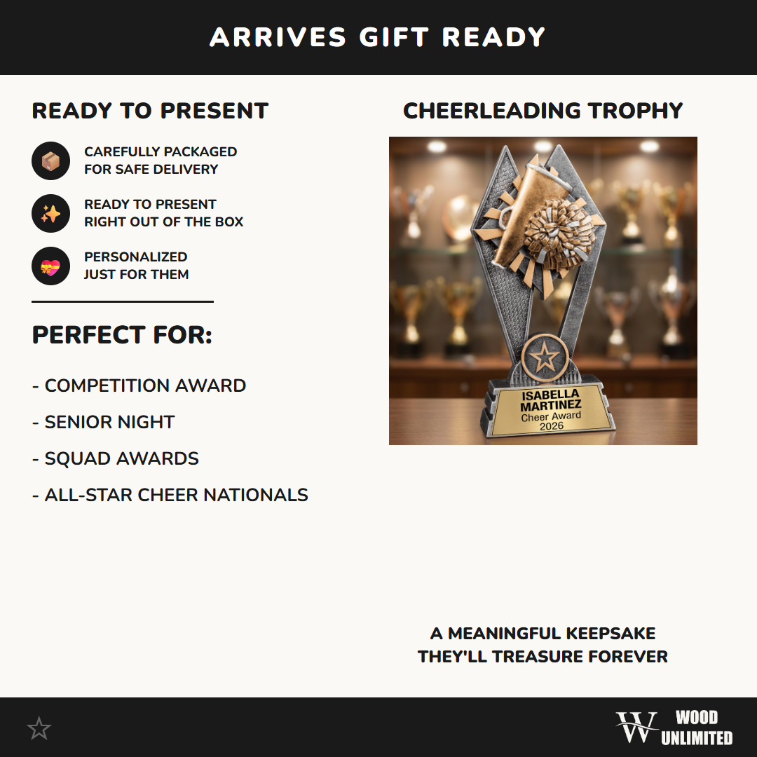 Cheer Trophy | Personalized Cheerleading Award | Custom Engraved Name Plate | Cheerleader Gift | End of Season Recognition