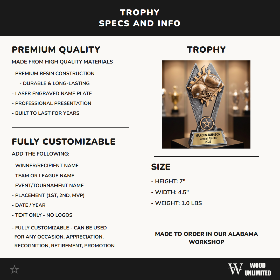 Personalized Football Trophy | Custom Award | Engraved Name Plate | Team MVP | Coach Gift