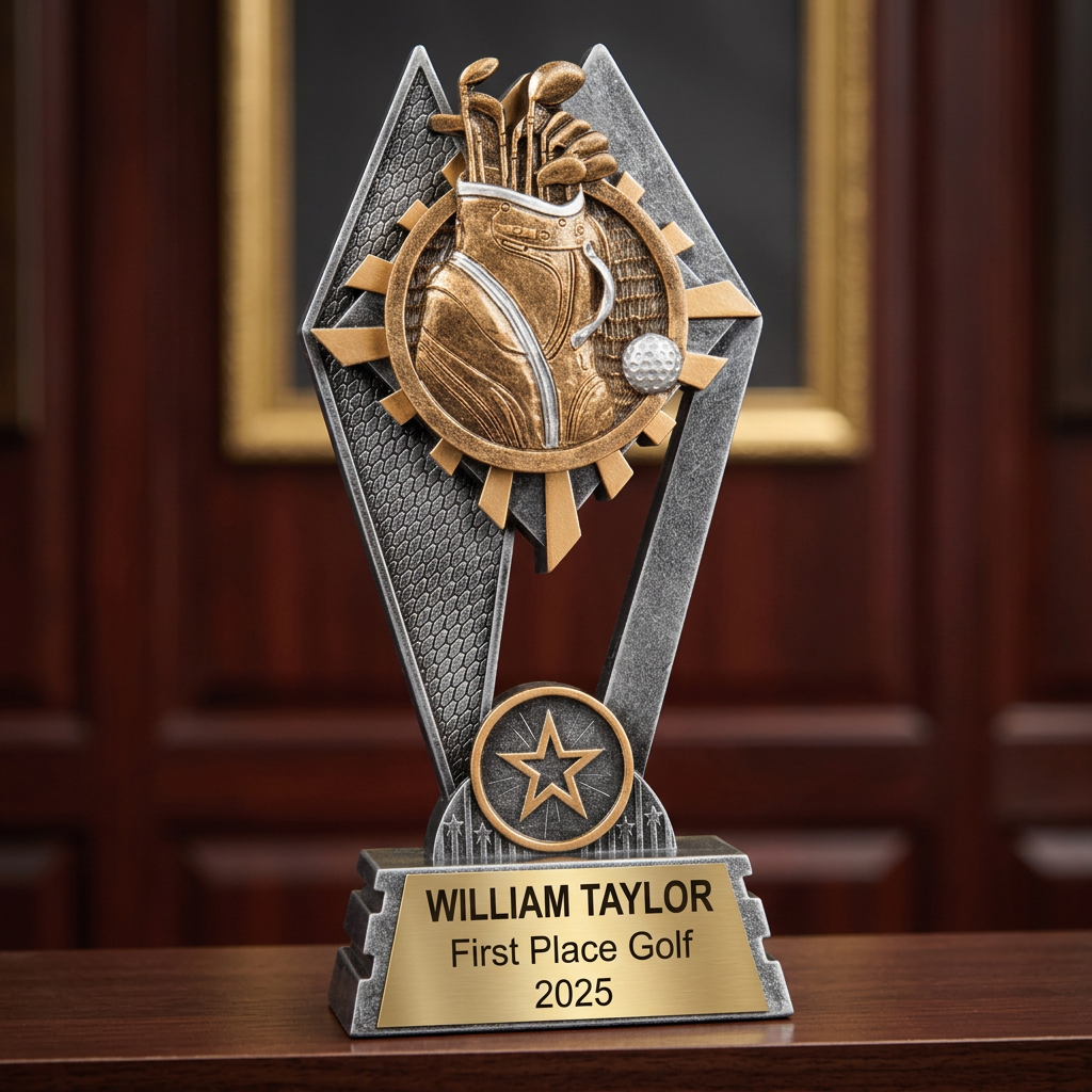 Golf Trophy | Personalized Golf Award | Custom Engraved Name Plate | Golf Tournament Trophy | Achievement Recognition | Golfer Gift - View 3