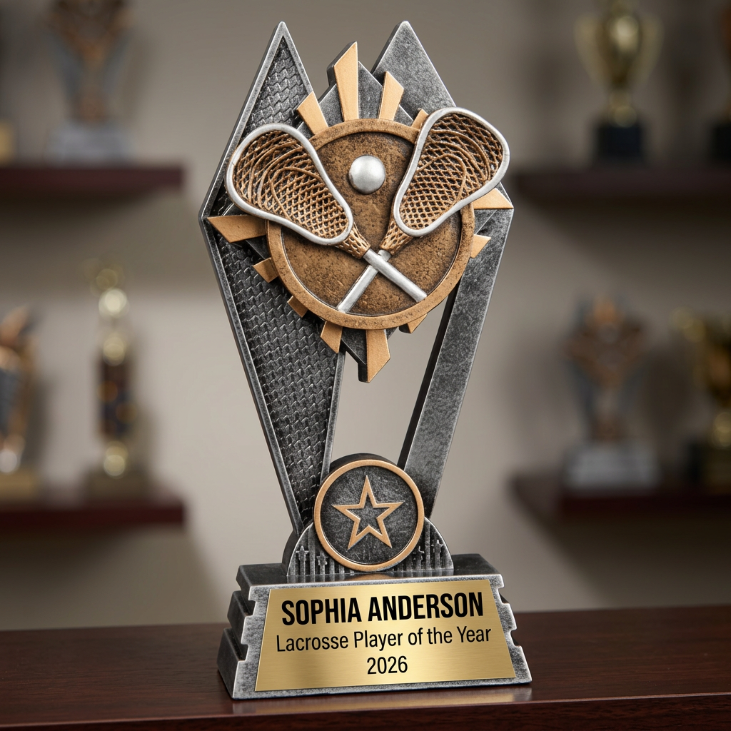 Lacrosse Trophy | Personalized Lacrosse Award | Custom Engraved Name Plate | Lacrosse MVP Trophy | Lacrosse Gift - View 3