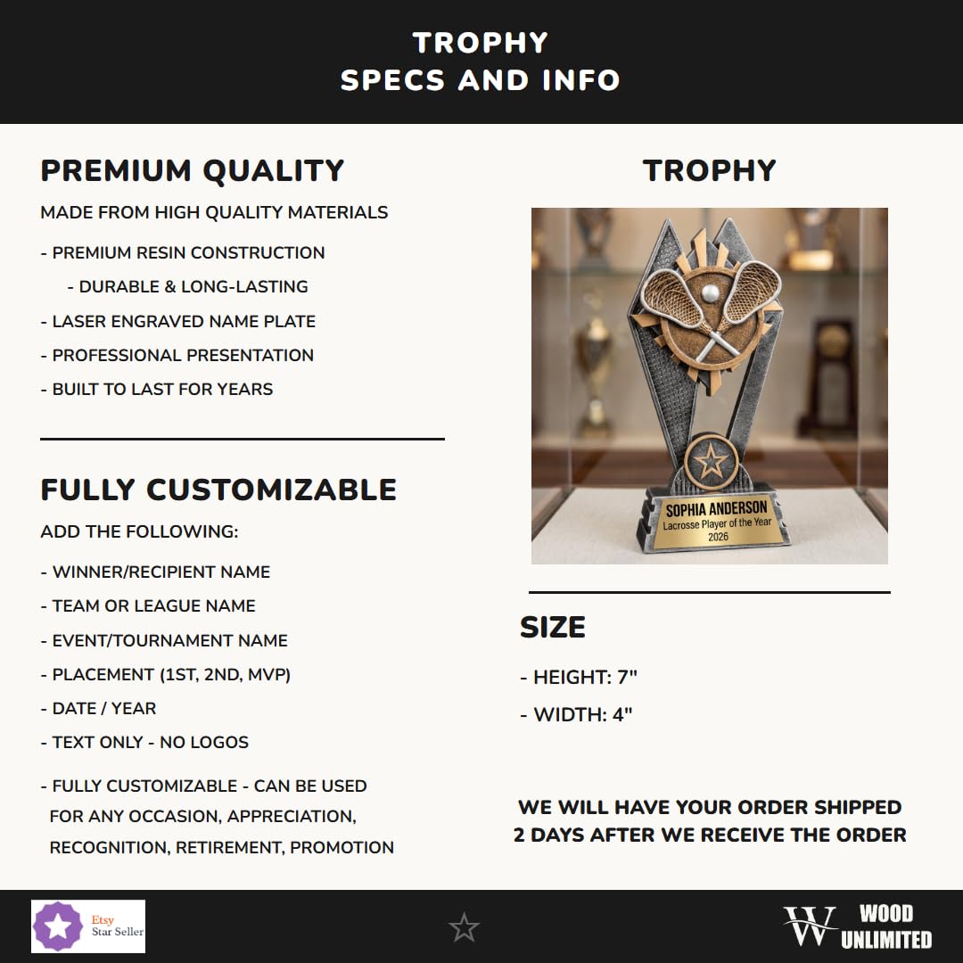 Lacrosse Trophy | Personalized Lacrosse Award | Custom Engraved Name Plate | Lacrosse MVP Trophy | Lacrosse Gift