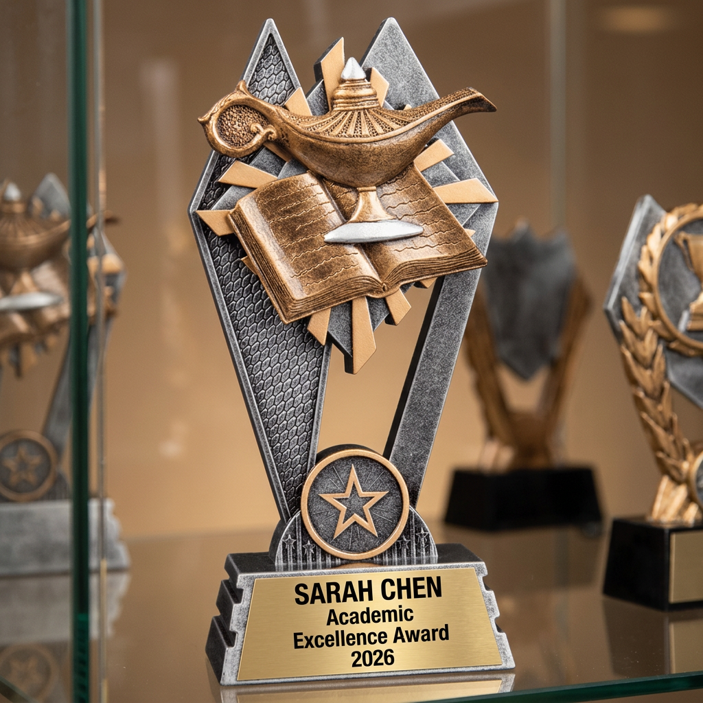 Lamp of Knowledge Trophy | Personalized Academic Award | Custom Engraved Name Plate | Student Achievement Gift - View 1