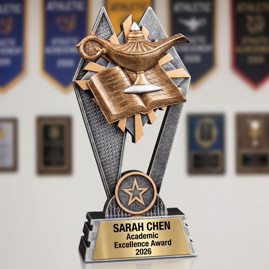 Lamp of Knowledge Trophy | Personalized Academic Award | Custom Engraved Name Plate | Student Achievement Gift - View 3