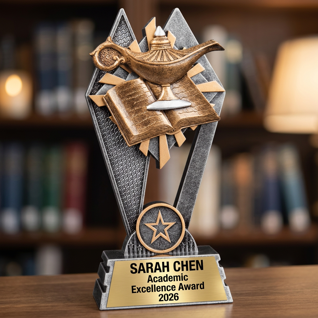 Lamp of Knowledge Trophy | Personalized Academic Award | Custom Engraved Name Plate | Student Achievement Gift - View 4
