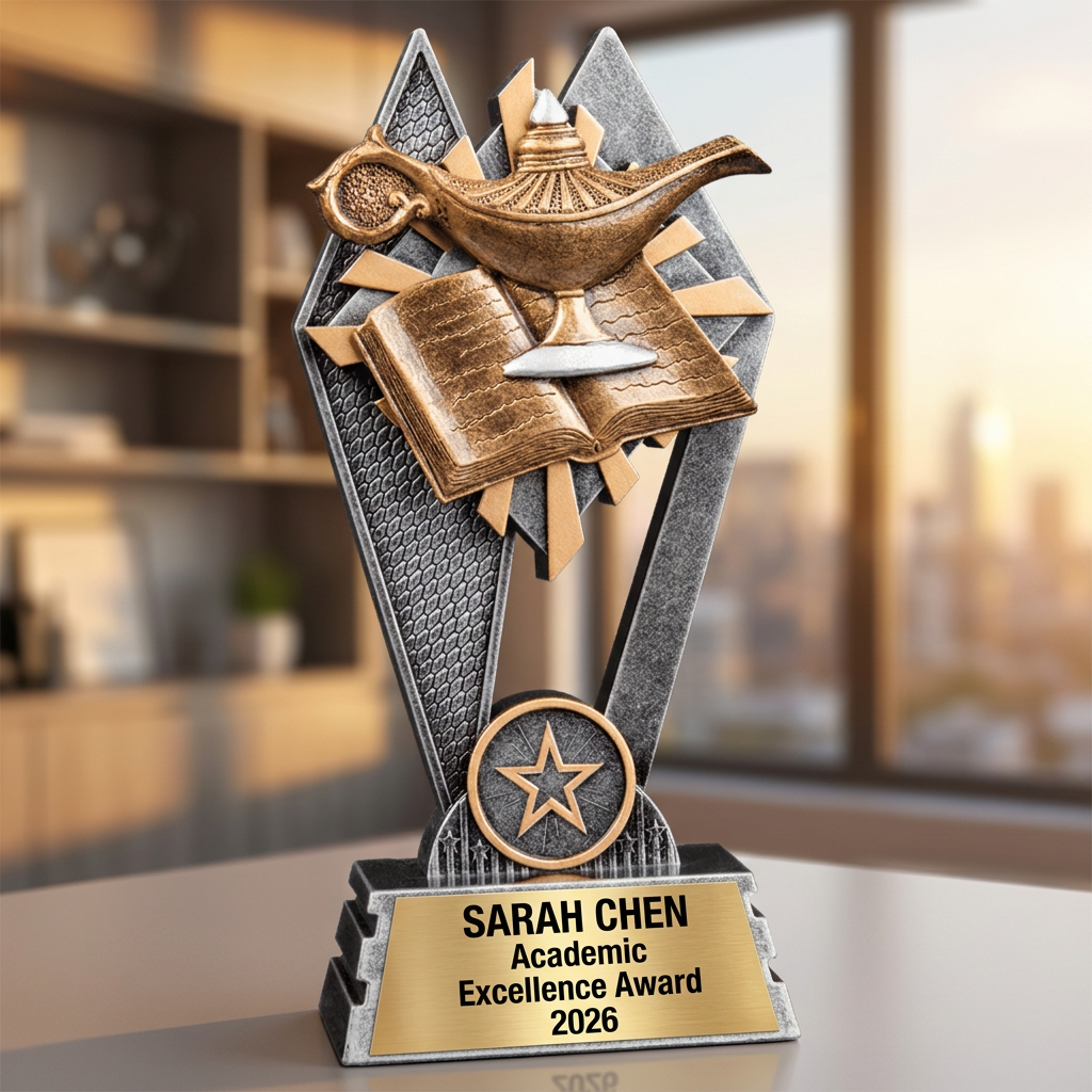 Lamp of Knowledge Trophy | Personalized Academic Award | Custom Engraved Name Plate | Student Achievement Gift - View 5
