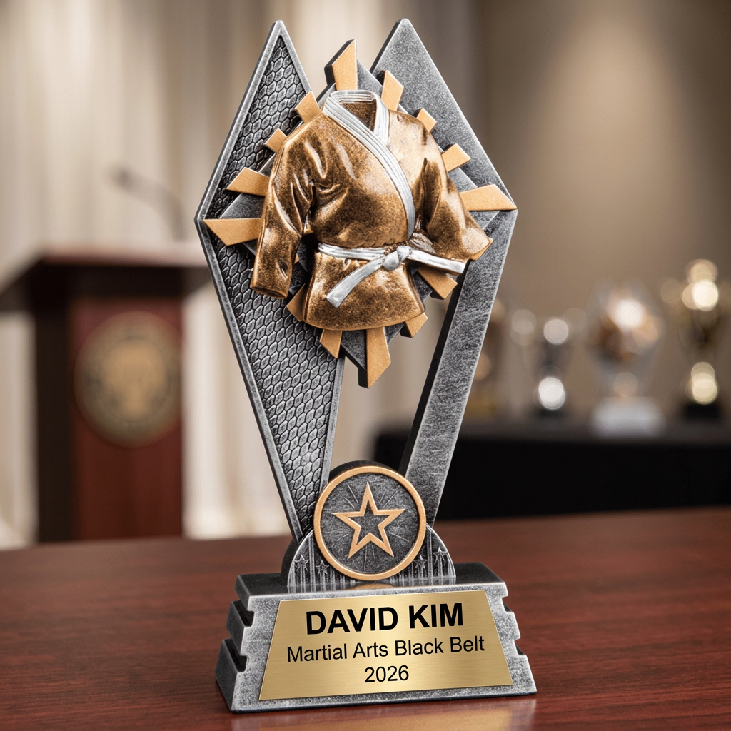 Martial Arts Trophy | Personalized Karate Award | Custom Taekwondo Gift | Laser Engraved Name Plate | Martial Arts Tournament Trophy - View 2