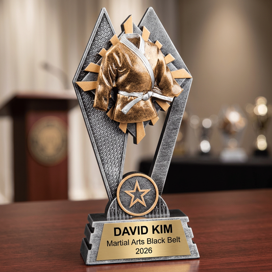 Martial Arts Trophy | Personalized Karate Award | Custom Taekwondo Gift | Laser Engraved Name Plate | Martial Arts Tournament Trophy - View 2