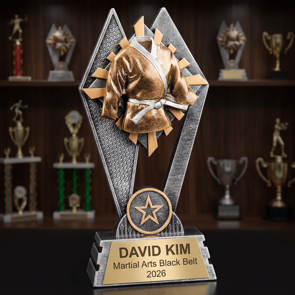 Martial Arts Trophy | Personalized Karate Award | Custom Taekwondo Gift | Laser Engraved Name Plate | Martial Arts Tournament Trophy - View 3