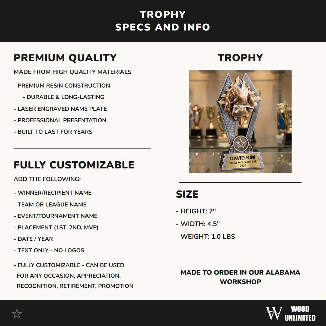 Martial Arts Trophy | Personalized Karate Award | Custom Taekwondo Gift | Laser Engraved Name Plate | Martial Arts Tournament Trophy