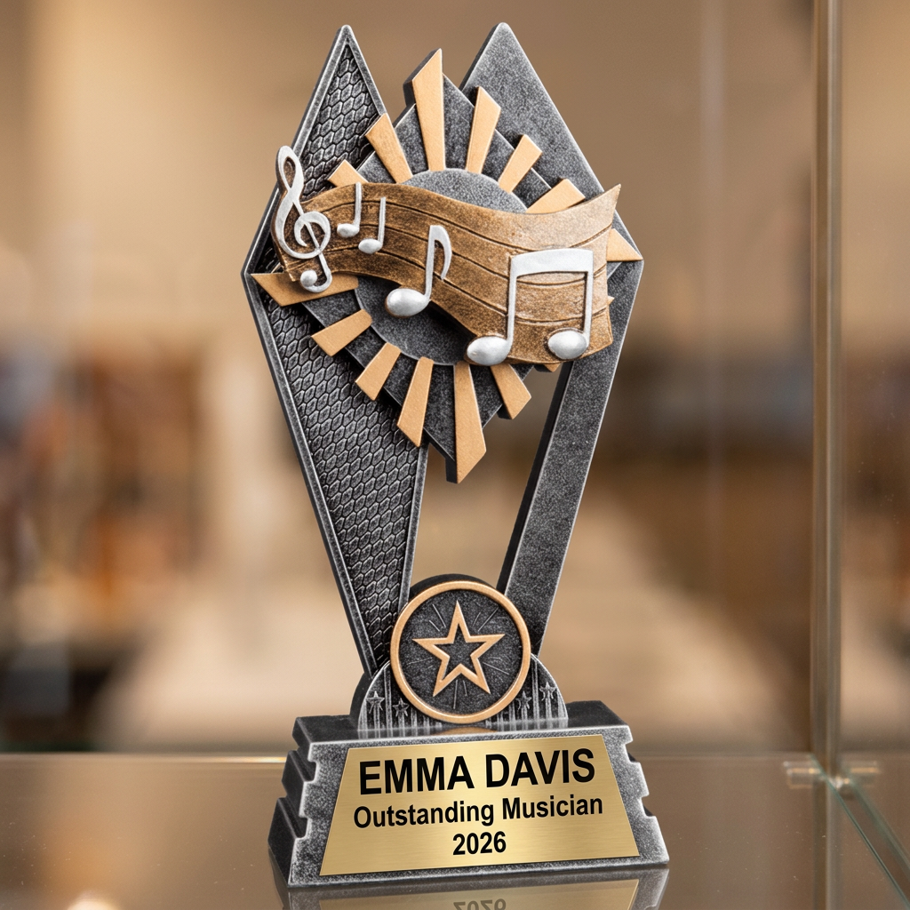 Music Trophy | Personalized Award | Custom Engraved Name Plate | Musician Recognition Gift | Music Competition Trophy - View 1