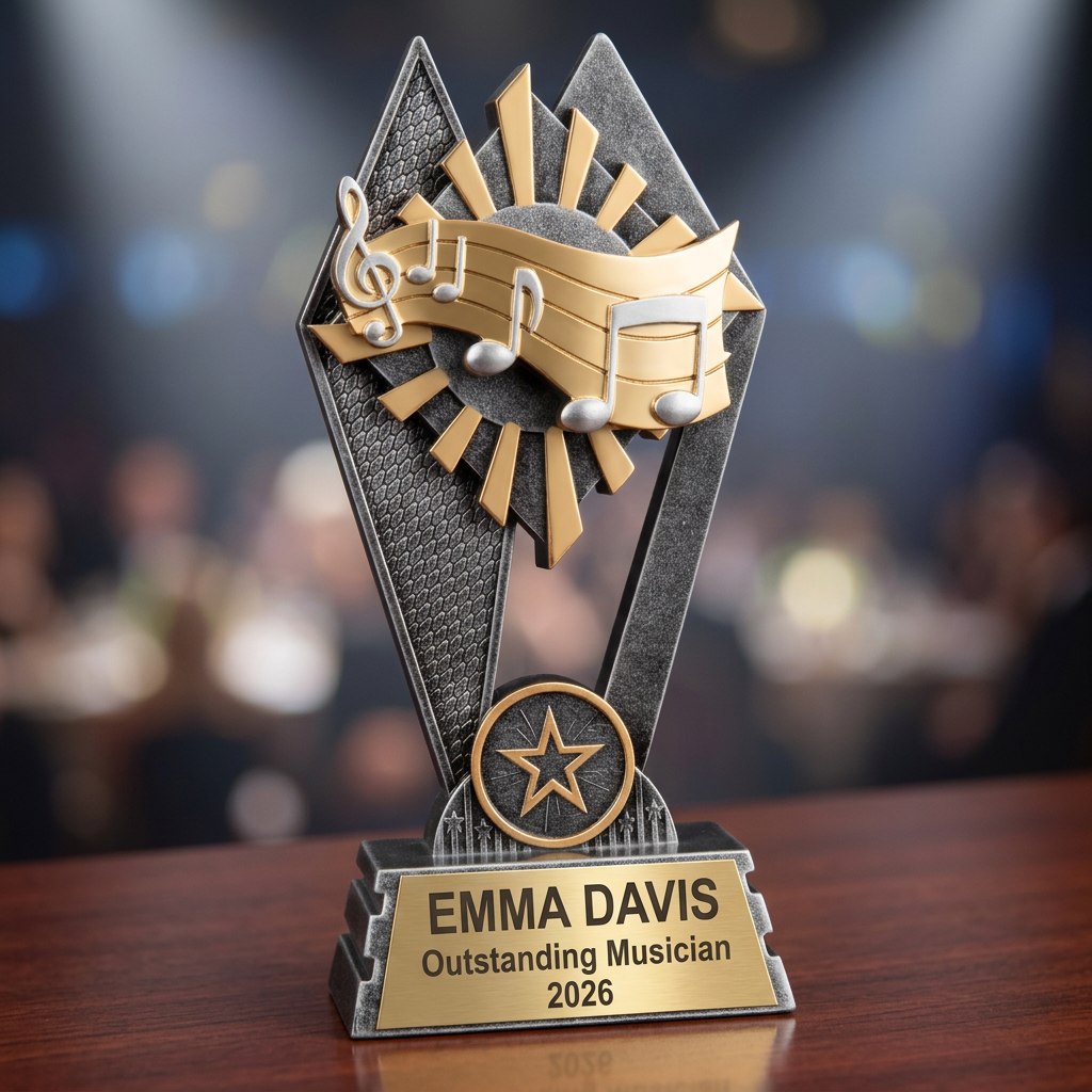 Music Trophy | Personalized Award | Custom Engraved Name Plate | Musician Recognition Gift | Music Competition Trophy - View 2