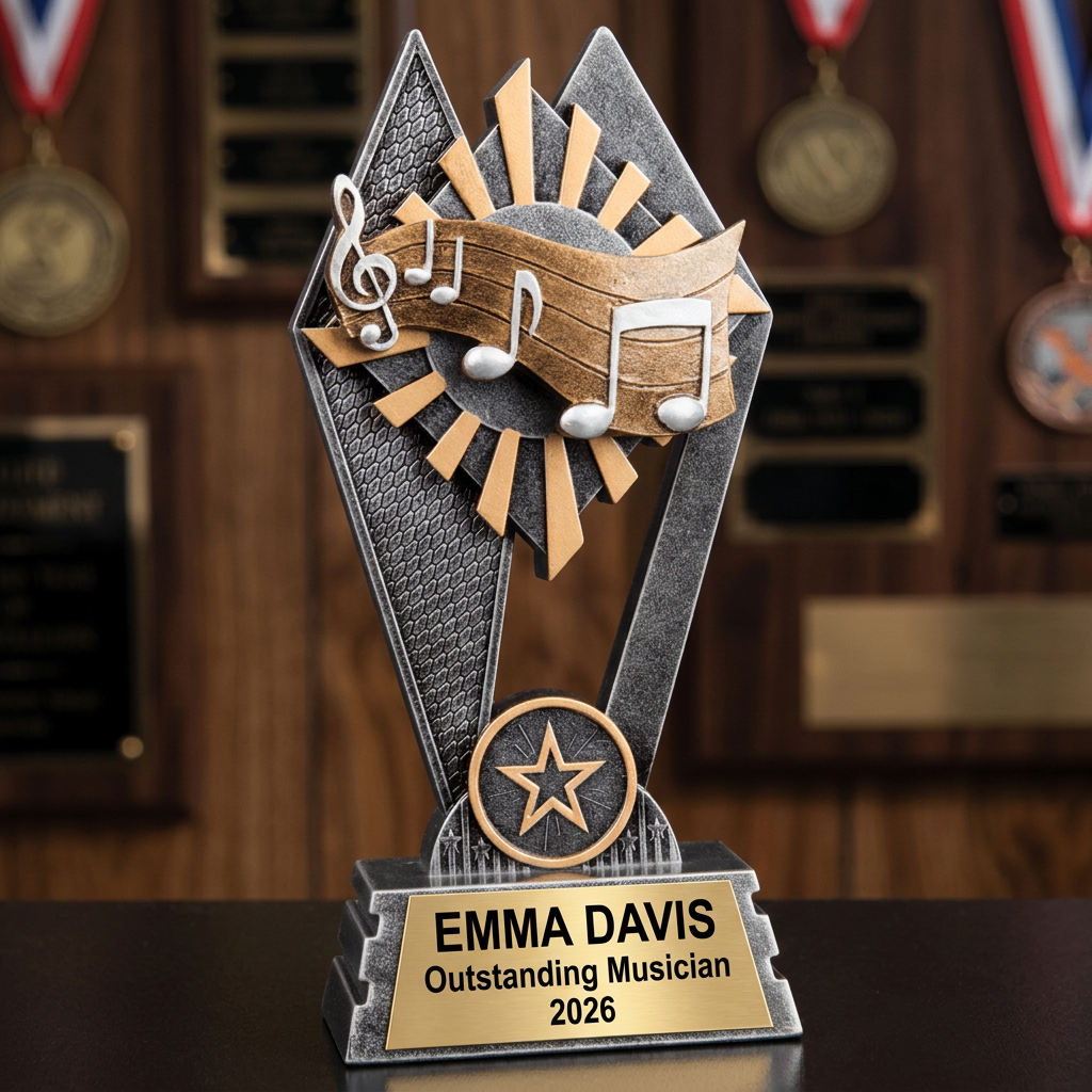 Music Trophy | Personalized Award | Custom Engraved Name Plate | Musician Recognition Gift | Music Competition Trophy - View 3