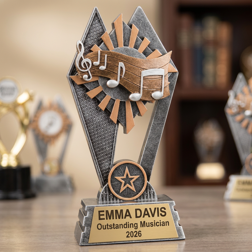 Music Trophy | Personalized Award | Custom Engraved Name Plate | Musician Recognition Gift | Music Competition Trophy - View 4