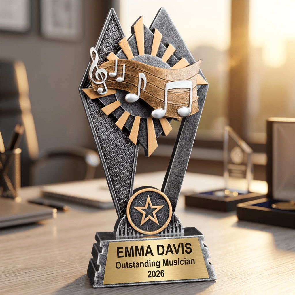 Music Trophy | Personalized Award | Custom Engraved Name Plate | Musician Recognition Gift | Music Competition Trophy - View 5