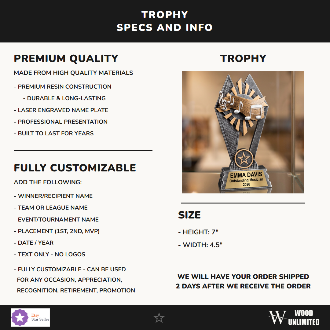 Music trophy specifications
