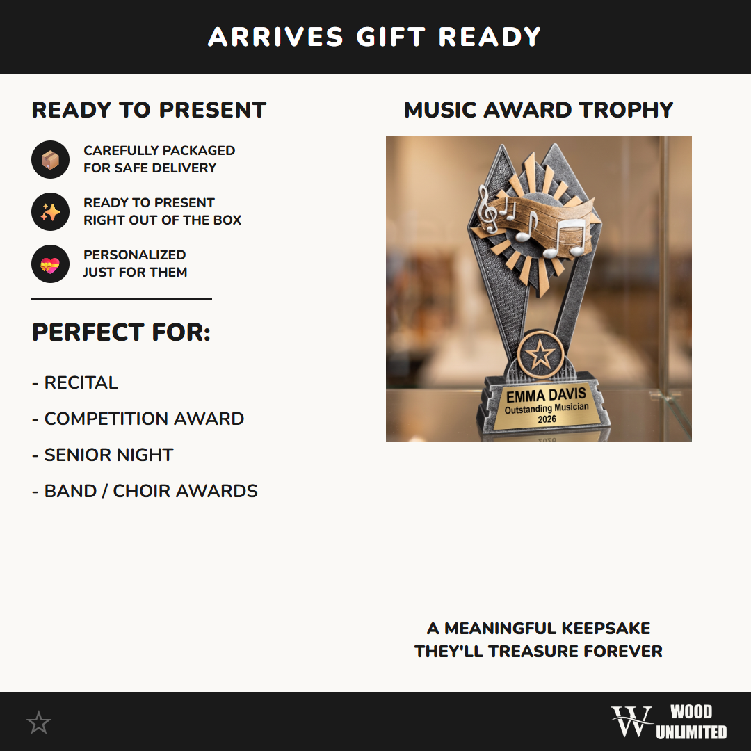 Music Trophy | Personalized Award | Custom Engraved Name Plate | Musician Recognition Gift | Music Competition Trophy