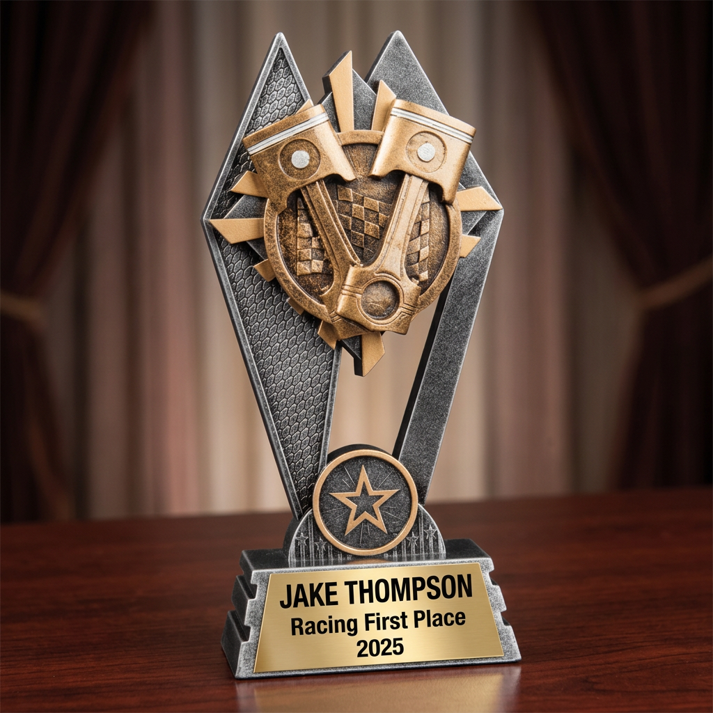 Personalized Racing Trophy | Custom SunRay Awards Award 7" | Laser Engraved Gold Name Plate | Team MVP Recognition Gift - View 2