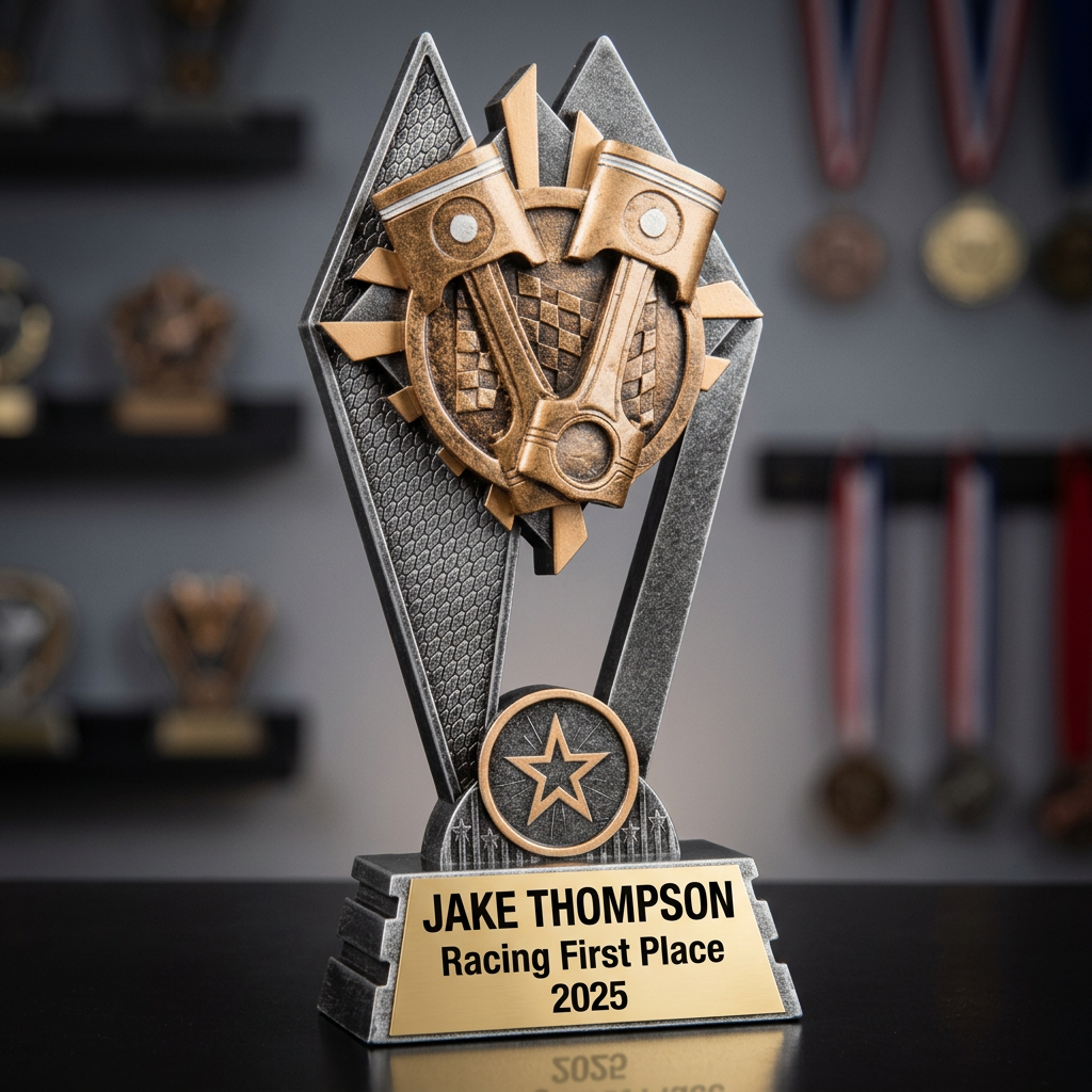 Personalized Racing Trophy | Custom SunRay Awards Award 7" | Laser Engraved Gold Name Plate | Team MVP Recognition Gift - View 3