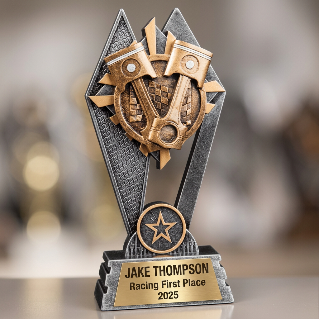 Personalized Racing Trophy | Custom SunRay Awards Award 7" | Laser Engraved Gold Name Plate | Team MVP Recognition Gift - View 4