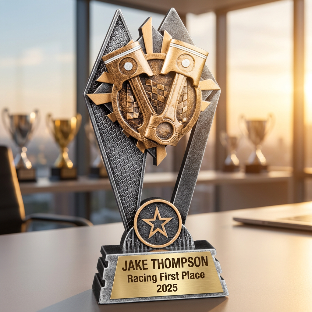 Personalized Racing Trophy | Custom SunRay Awards Award 7" | Laser Engraved Gold Name Plate | Team MVP Recognition Gift - View 5