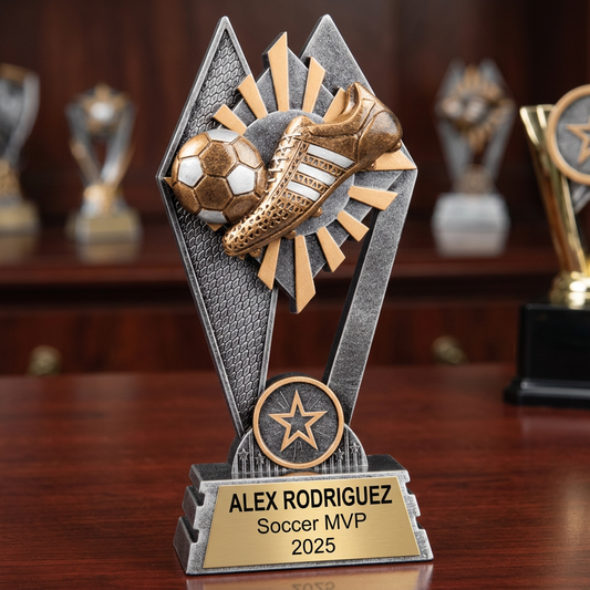 Personalized Soccer Trophy | Custom SunRay Awards Award 7" | Laser Engraved Gold Name Plate | Team MVP Recognition Gift - View 2