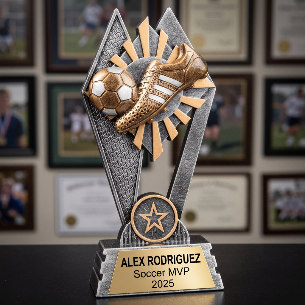 Personalized Soccer Trophy | Custom SunRay Awards Award 7" | Laser Engraved Gold Name Plate | Team MVP Recognition Gift - View 3