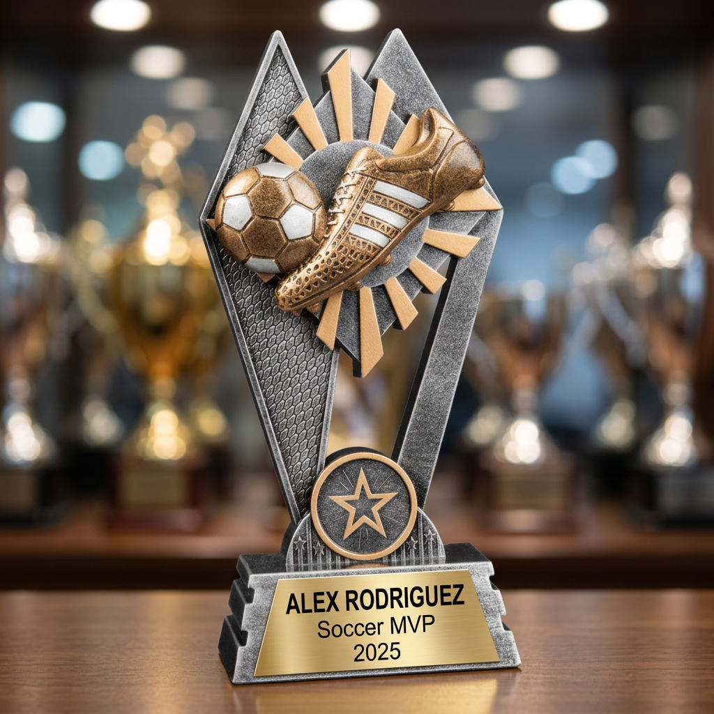 Personalized Soccer Trophy | Custom SunRay Awards Award 7" | Laser Engraved Gold Name Plate | Team MVP Recognition Gift - View 4