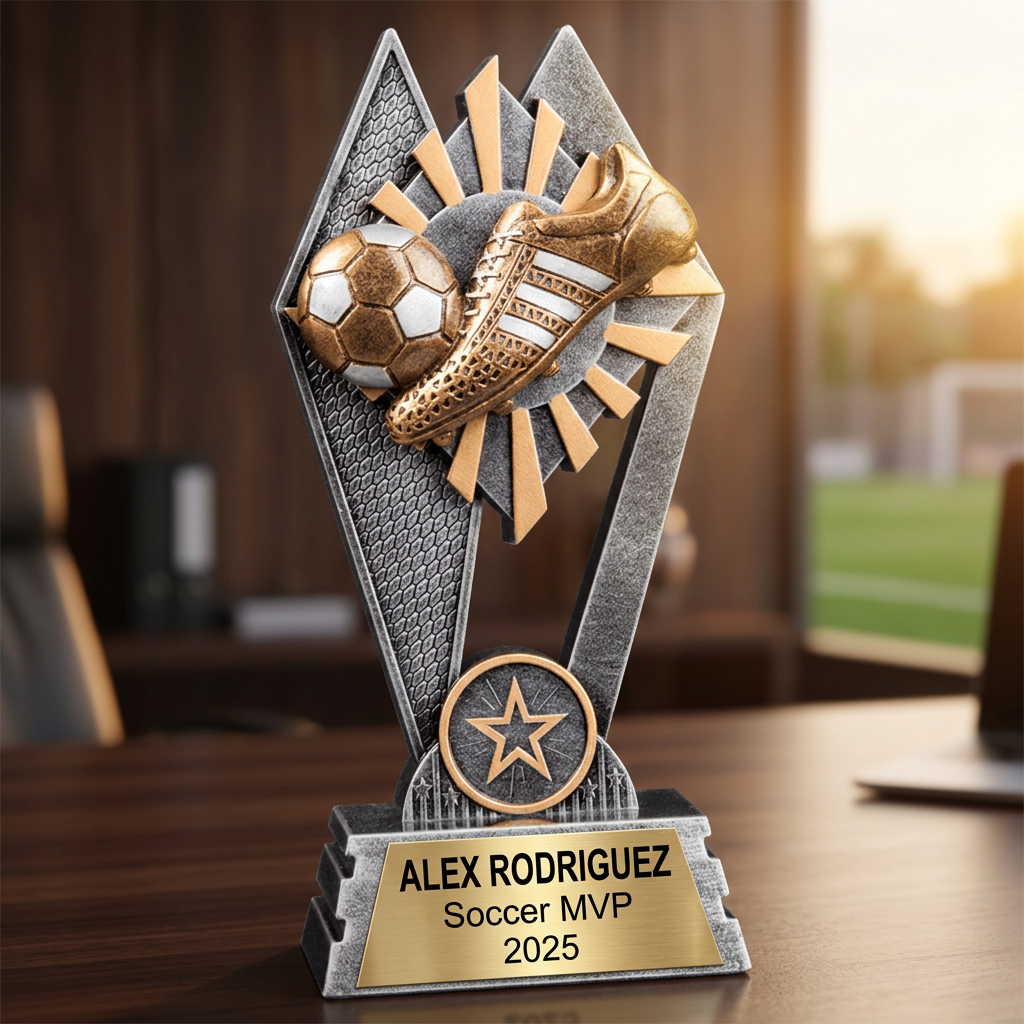 Personalized Soccer Trophy | Custom SunRay Awards Award 7" | Laser Engraved Gold Name Plate | Team MVP Recognition Gift - View 5