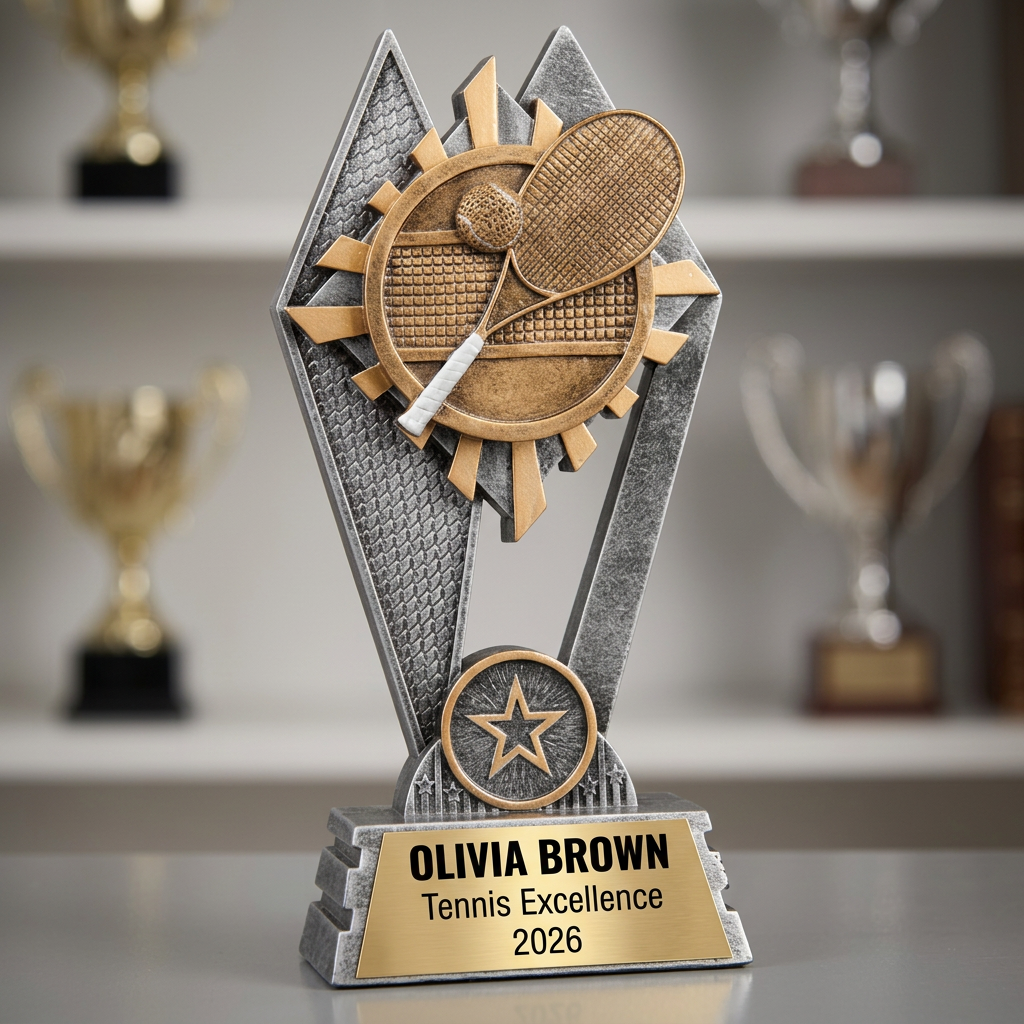 Personalized Tennis Trophy | Custom SunRay Awards Award 7" | Laser Engraved Gold Name Plate | Team MVP Recognition Gift - View 4