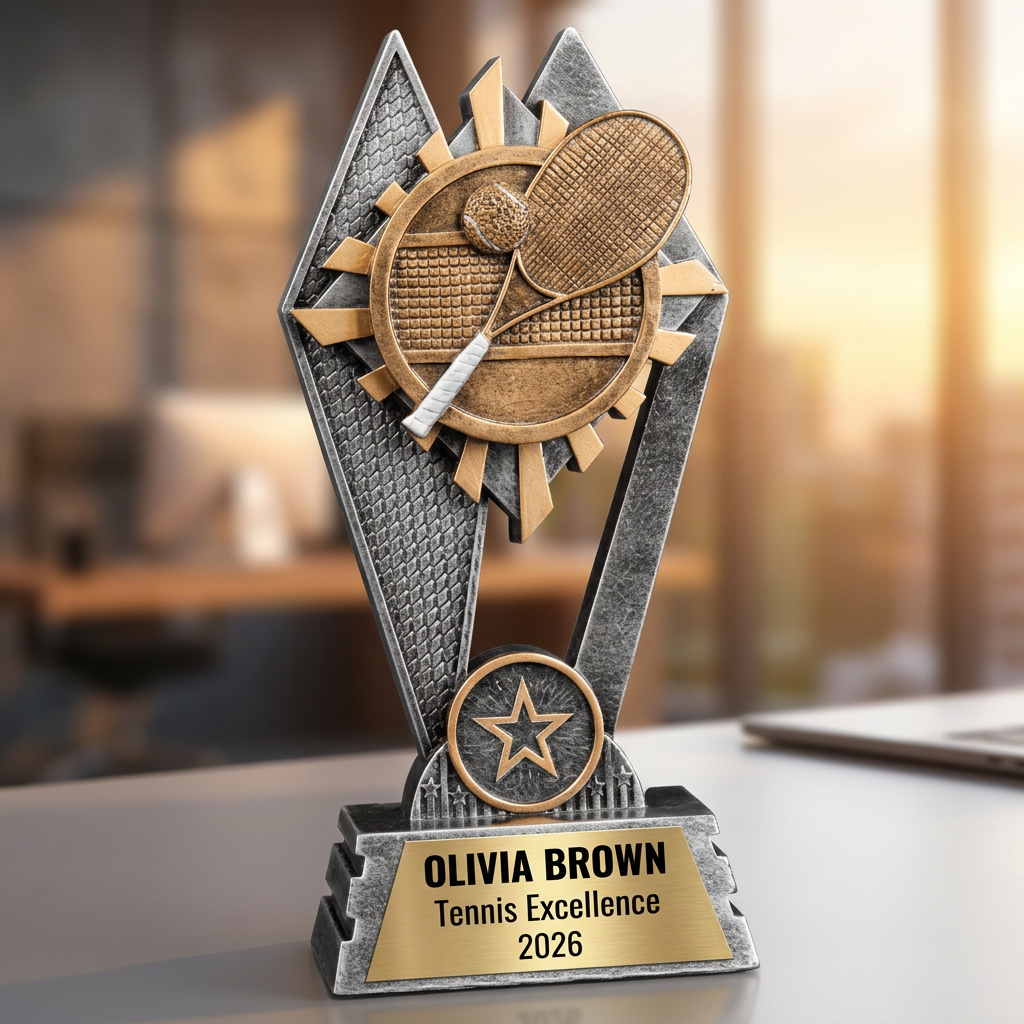 Personalized Tennis Trophy | Custom SunRay Awards Award 7" | Laser Engraved Gold Name Plate | Team MVP Recognition Gift - View 5