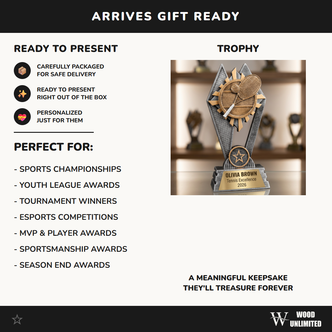 Personalized Tennis Trophy | Custom SunRay Awards Award 7" | Laser Engraved Gold Name Plate | Team MVP Recognition Gift